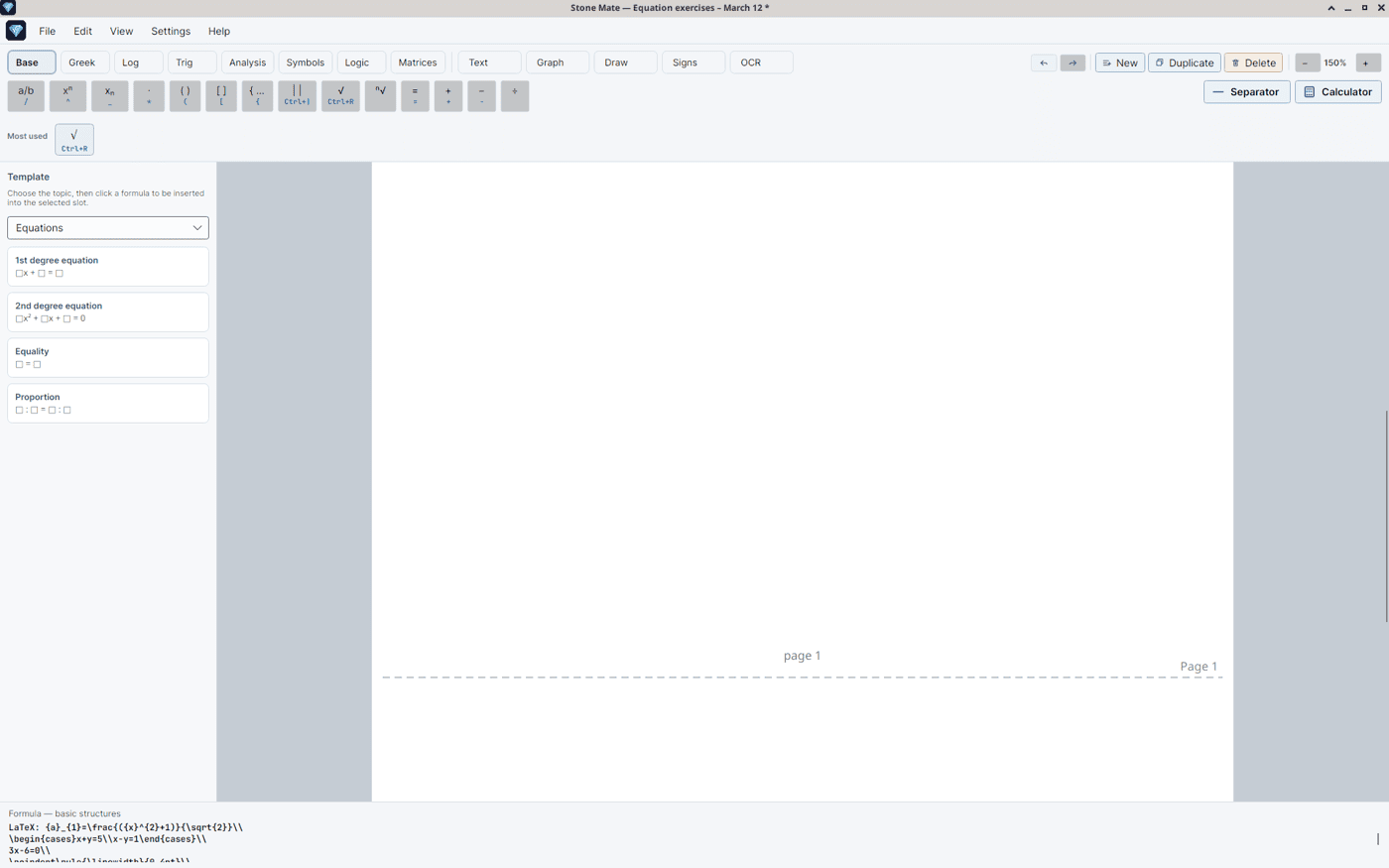 The page with the label "page 1" in the center after turning on View → Show pages.